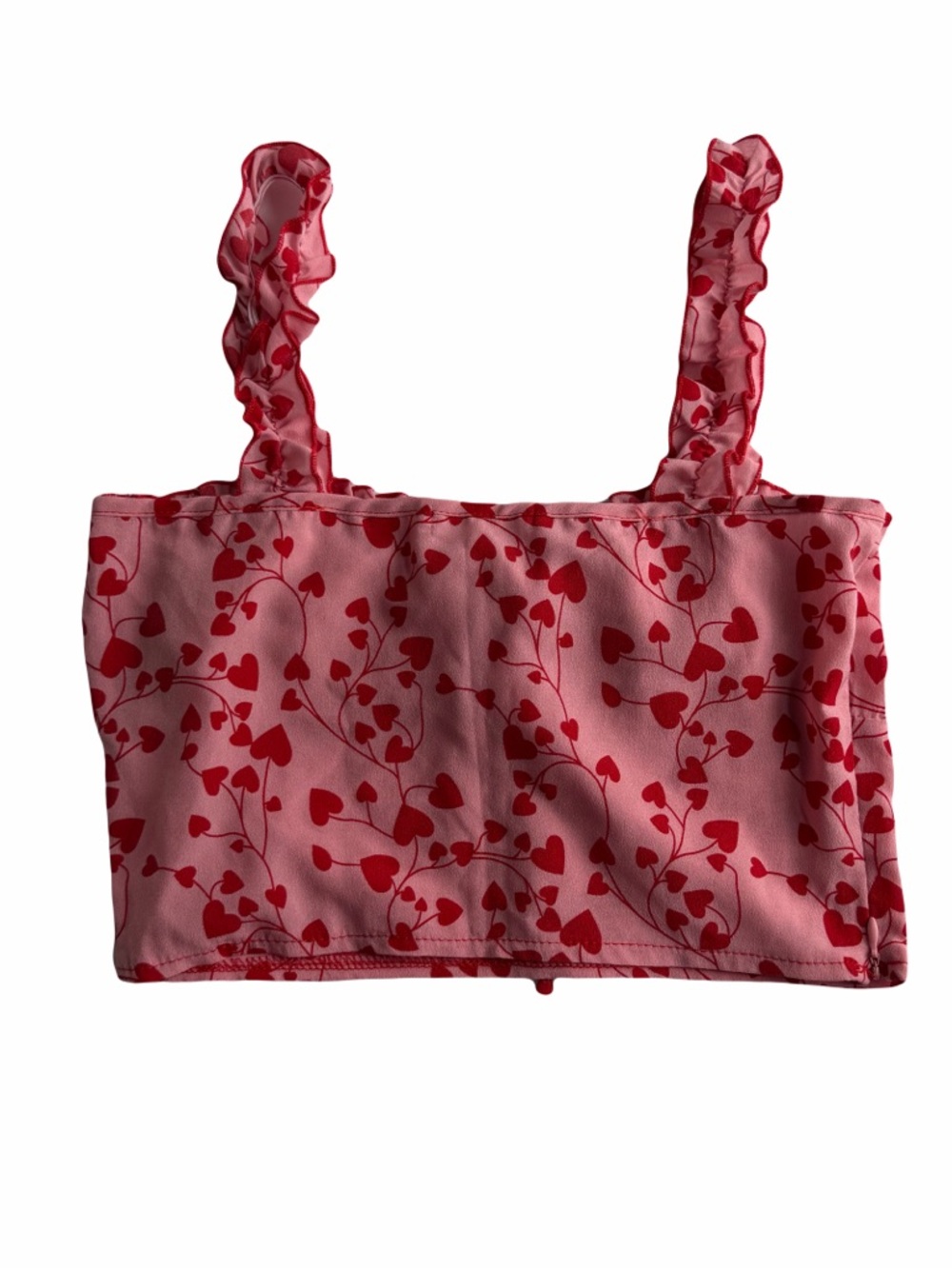 Pink Heart-Print Ruffle Crop Top - Picture 2 of 4